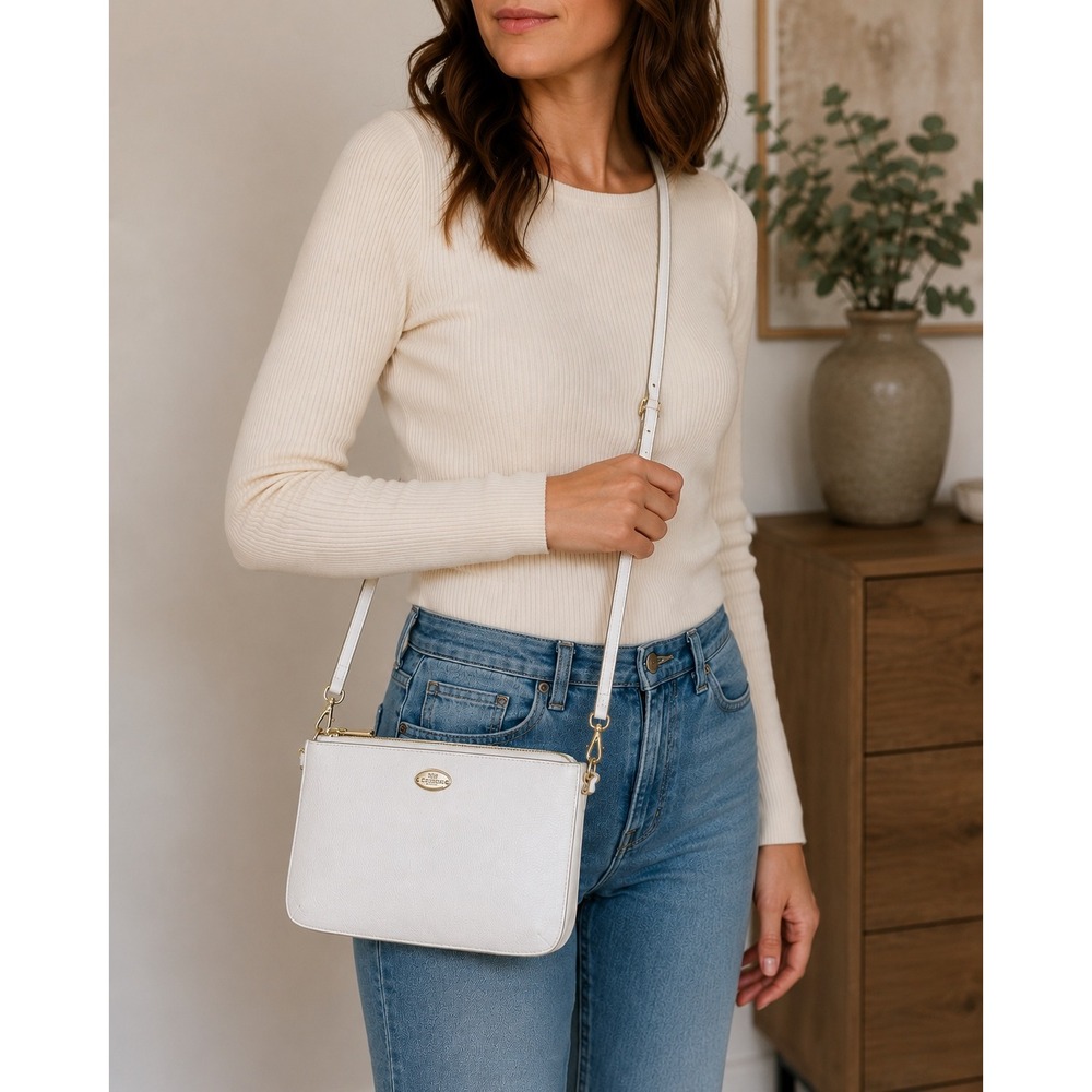 Coach Pebbled Leather Crossbody Wristlet Bag Chalk White Gold Hardware Small